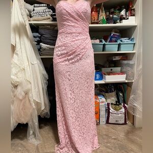 David's Bridal Pink Lace Maxi Dress